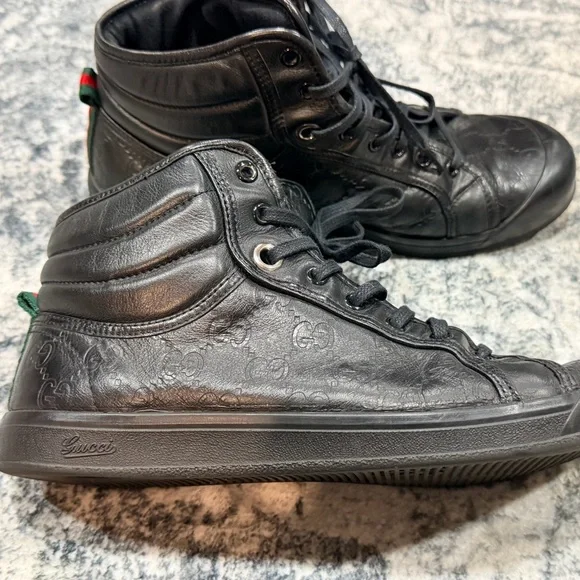 Gucci Black Guccissima Leather High Top Sneakers Size 9.5 - Picture 3 of 11